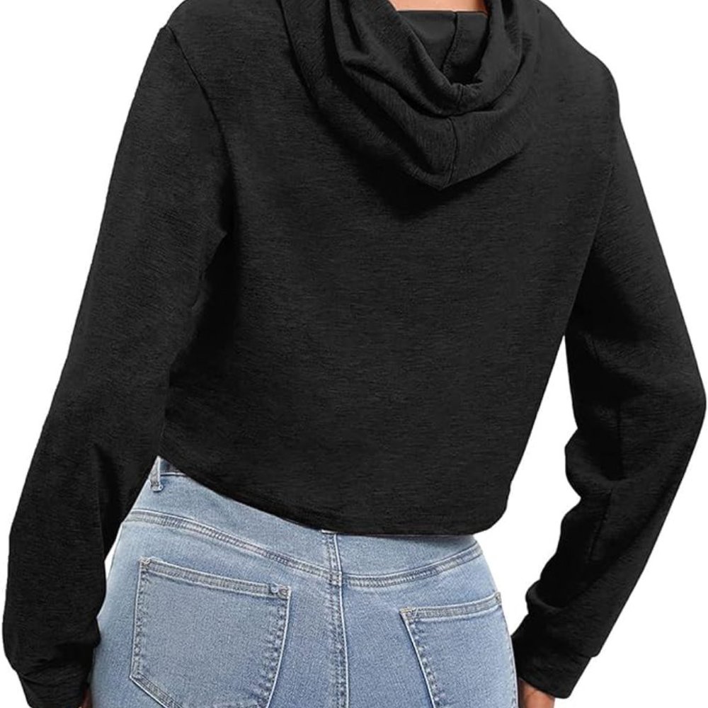 Cropped Draw String Hoodie - Picture 2 of 9